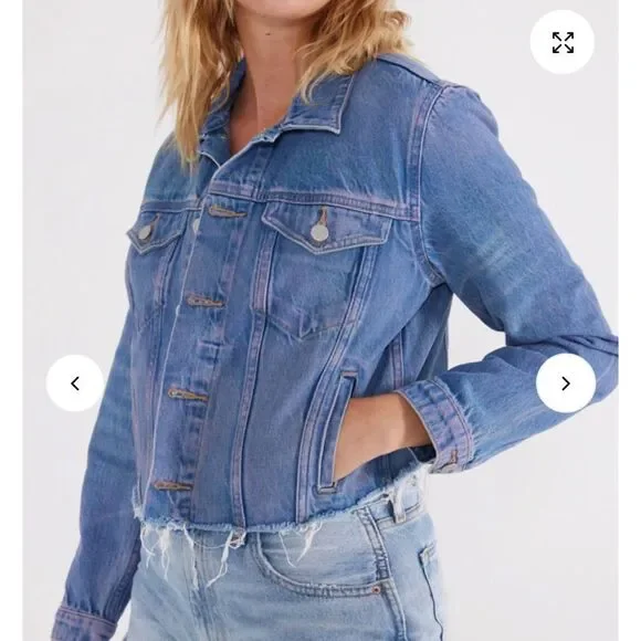 NWOT ETICA Lennox Mini Cropped Trucker Denim Blue Women's Jacket - Picture 2 of 13